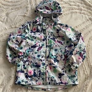H&M White Floral & Butterfly Hooded Windbreaker
